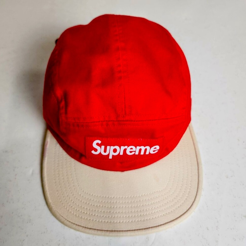 Supreme Red 5 Panel Camp Hat Red Box Logo Leather Strap Made in the USA